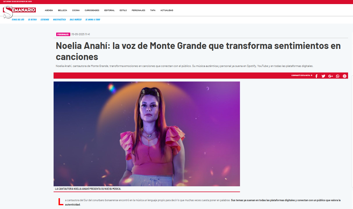 Noelia Anahí en Semanario - La voz de Monte Grande que transforma sentimientos en canciones